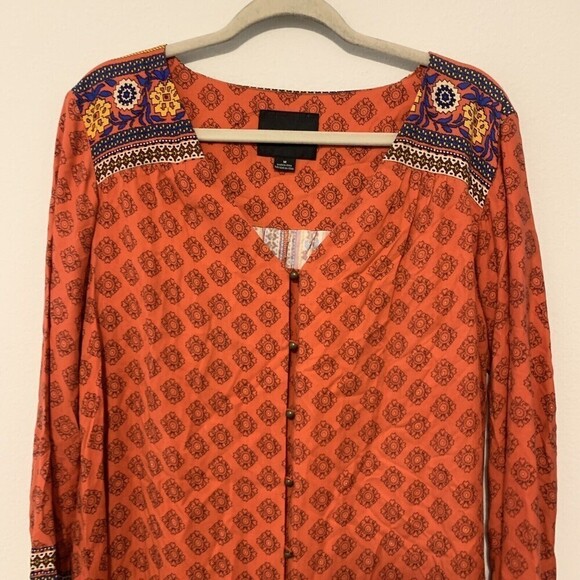 MINKPINK Womens Sz Medium Multicolor Bohemian Boho Print Button Tunic Top Blouse - Picture 2 of 4